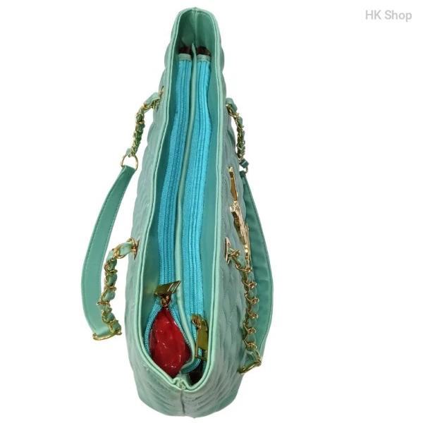 Quilted Chain Tote Bag for Women – Stylish Handbag in Green and Pink