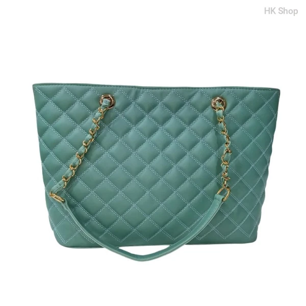 Quilted Chain Tote Bag for Women – Stylish Handbag in Green and Pink