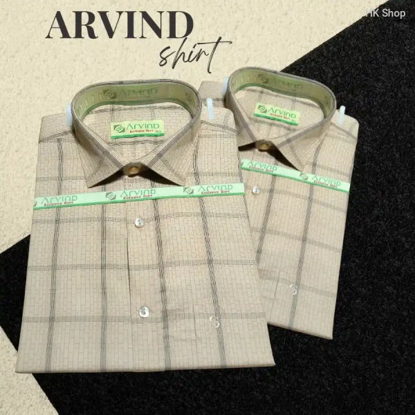 Arvind Beige Checkered Shirt for Men – প্রিমিয়াম কটন ক্যাজুয়াল শার্ট, ক্লাসিক ফিট
