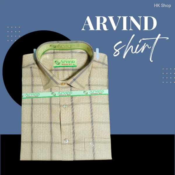 Arvind Beige Checkered Shirt for Men – প্রিমিয়াম কটন ক্যাজুয়াল শার্ট, ক্লাসিক ফিট