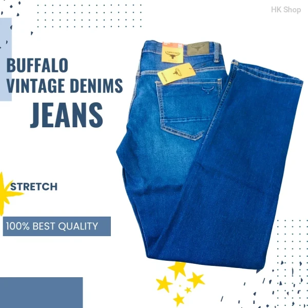 Men's Deep Blue Stretch Denim Jeans | Comfortable & Stylish Vintage Fit for Everyday Wear in Bangladesh