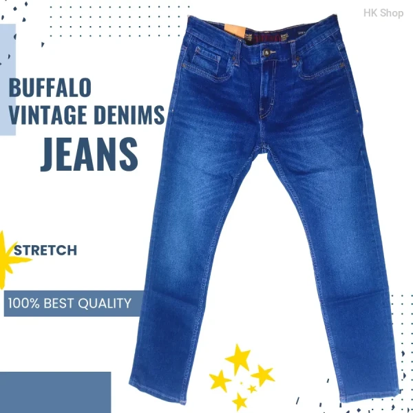 Men's Deep Blue Stretch Denim Jeans | Comfortable & Stylish Vintage Fit for Everyday Wear in Bangladesh
