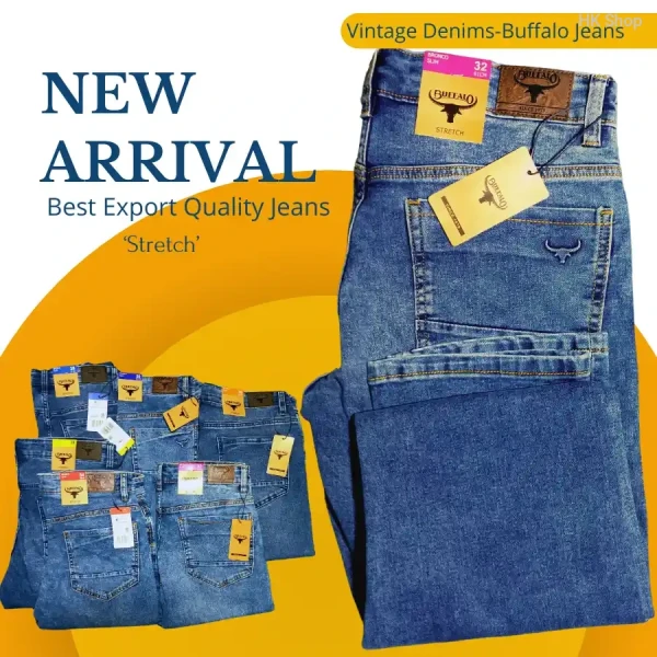 Buffalo Vintage Denim Stretch Jeans – Classic Blue – ১০০% Original Export Quality