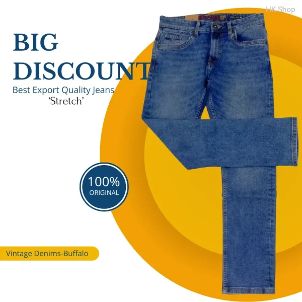 Buffalo Vintage Denim Stretch Jeans – Classic Blue – ১০০% Original Export Quality