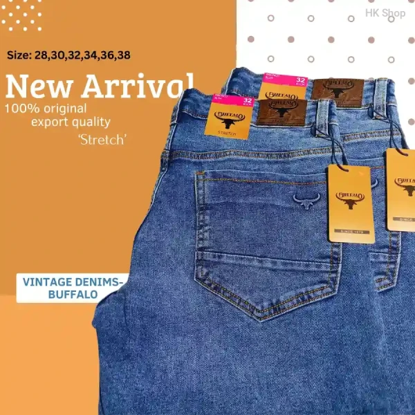 Buffalo Vintage Denim Stretch Jeans – Classic Blue – ১০০% Original Export Quality