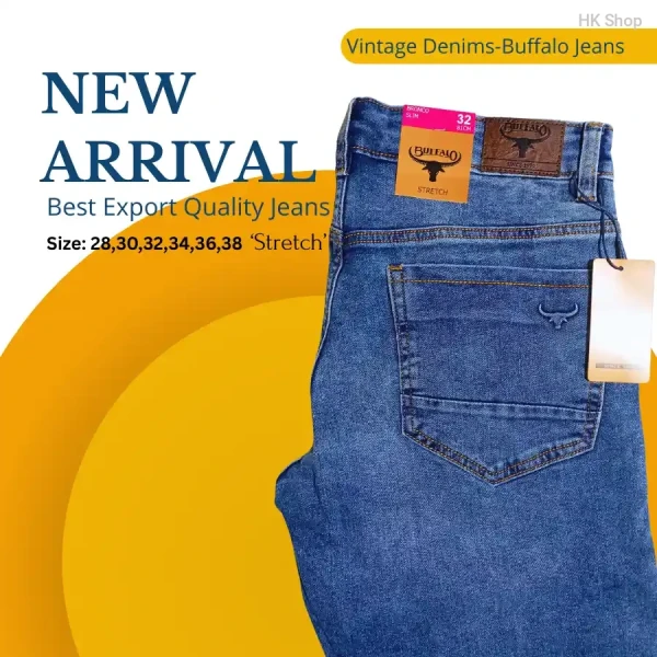 Buffalo Vintage Denim Stretch Jeans – Classic Blue – ১০০% Original Export Quality