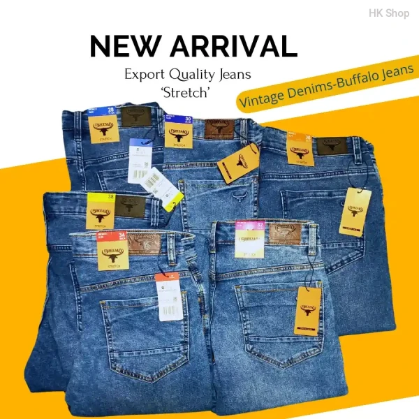 Buffalo Vintage Denim Stretch Jeans – Classic Blue – ১০০% Original Export Quality