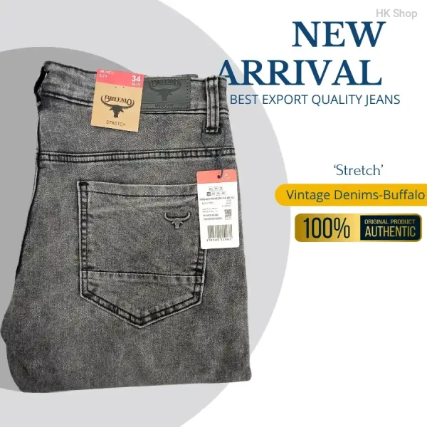 Buffalo Vintage Denim Stretch Jeans – Premium Export Quality, Washed Black (Hi-Fashion Denim)