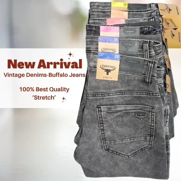 Buffalo Vintage Denim Stretch Jeans – Premium Export Quality, Washed Black (Hi-Fashion Denim)