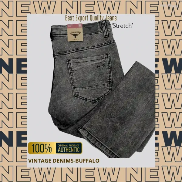 Buffalo Vintage Denim Stretch Jeans – Premium Export Quality, Washed Black (Hi-Fashion Denim)