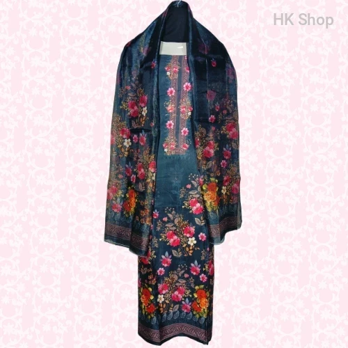Luxury Cotton 3-Piece Unstitched Dress – Floral Embroidery সহ Gorgeous Festive Look!