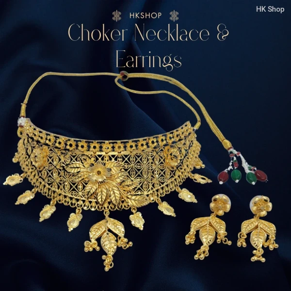 Luxury Gold-Plated Bridal Jewelry Set – Choker, Necklace, Earrings & Bangles