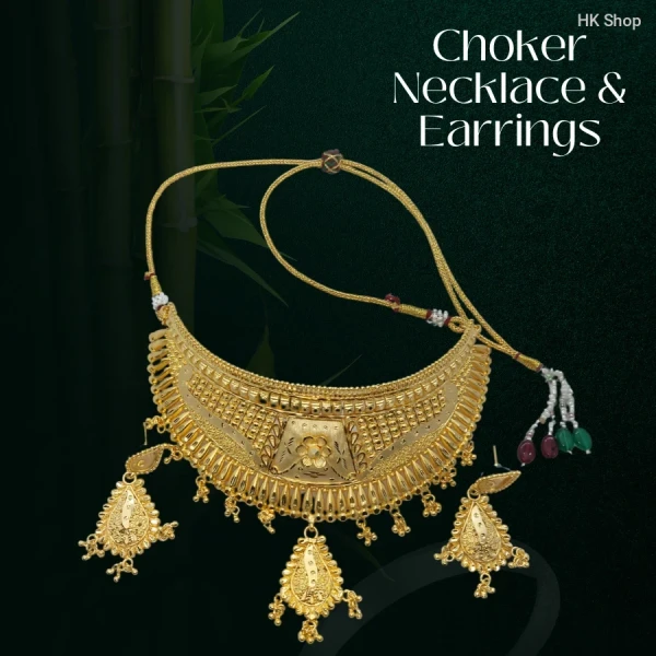 ✨ Exquisite Gold-Plated Choker Necklace & Earrings Full Combo Set ✨