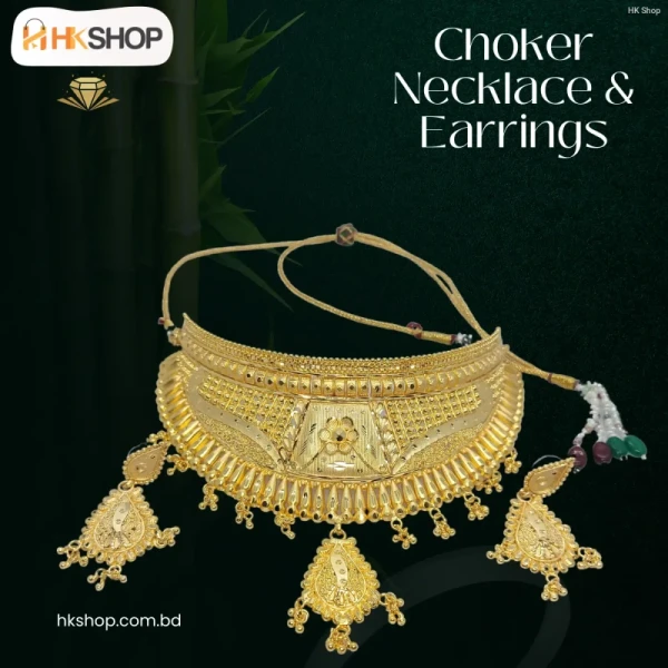 ✨ Exquisite Gold-Plated Choker Necklace & Earrings Full Combo Set ✨