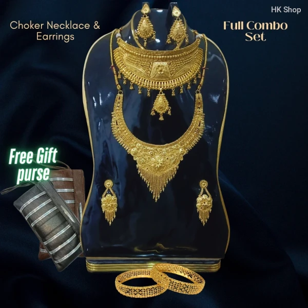 ✨ Exquisite Gold-Plated Choker Necklace & Earrings Full Combo Set ✨