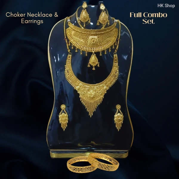 ✨ Exquisite Gold-Plated Choker Necklace & Earrings Full Combo Set ✨