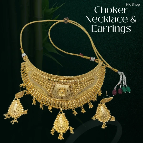✨ Exquisite Gold-Plated Choker Necklace & Earrings Full Combo Set ✨
