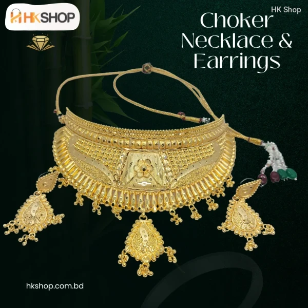 ✨ Exquisite Gold-Plated Choker Necklace & Earrings Full Combo Set ✨