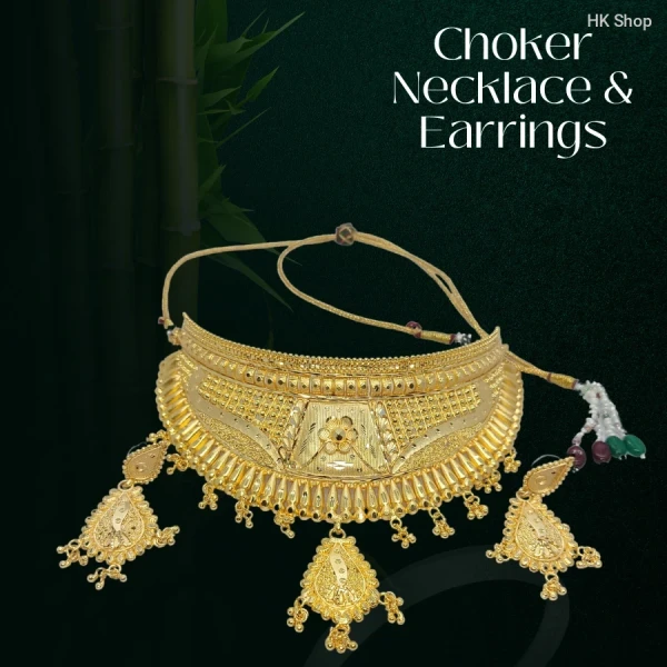 ✨ Exquisite Gold-Plated Choker Necklace & Earrings Full Combo Set ✨