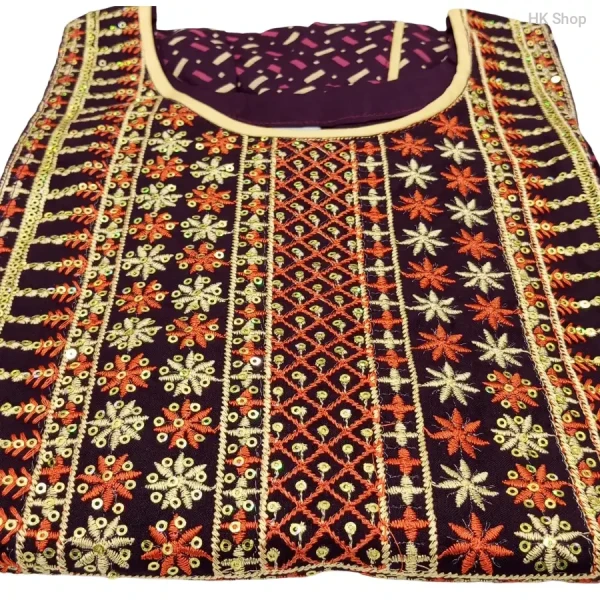 Embroidered Cotton Frock with Block Print – Traditional & Stylish