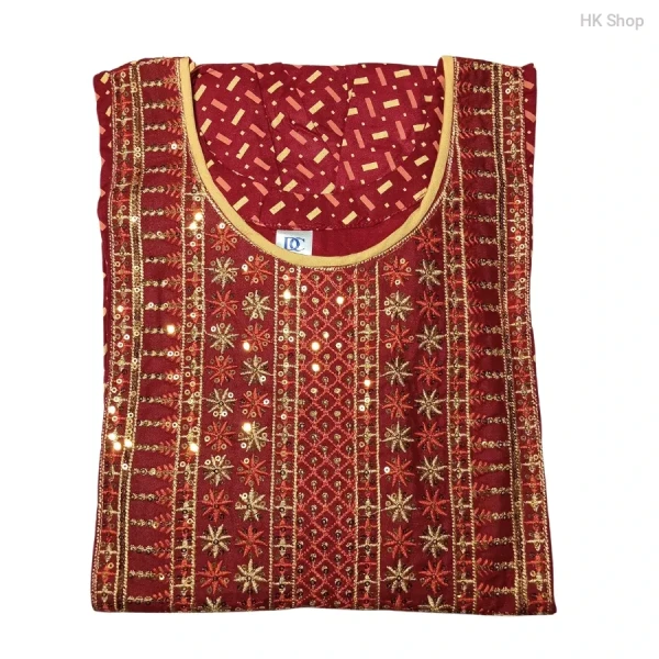 Embroidered Cotton Frock with Block Print – Traditional & Stylish