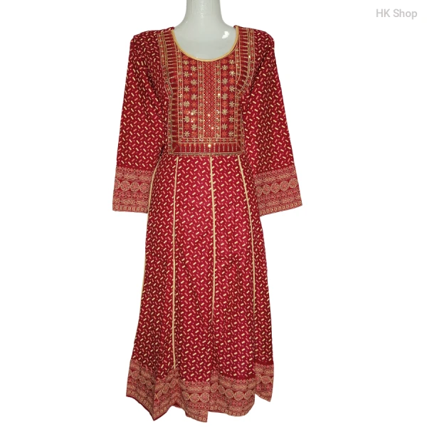Embroidered Cotton Frock with Block Print – Traditional & Stylish