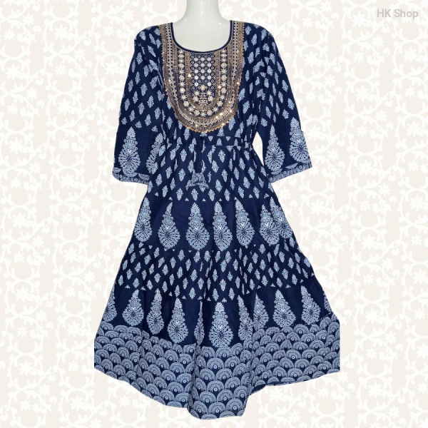 Cotton Embroidery Frock with Block Print – Stylish & Comfortable
