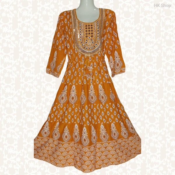 Cotton Embroidery Frock with Block Print – Stylish & Comfortable