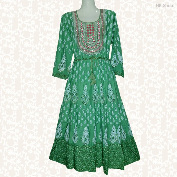 Cotton Embroidery Frock with Block Print – Stylish & Comfortable