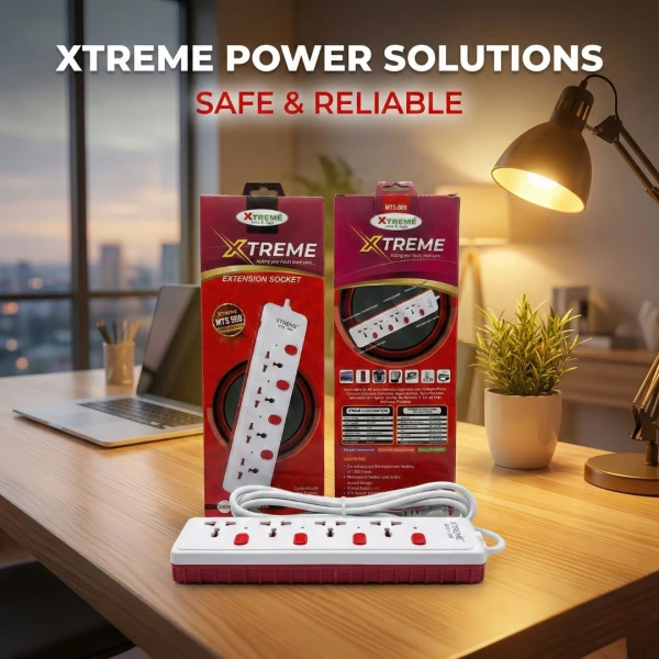 Xtreme MTS-888 4-Socket Extension Cord – 4 Meter Power Strip with Individual Switches & Universal Outlets for Home and Office