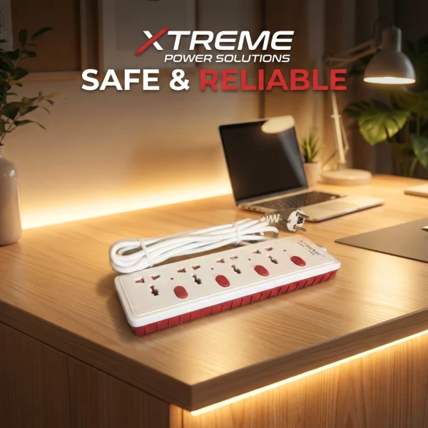 Xtreme MTS-888 4-Socket Extension Cord – 4 Meter Power Strip with Individual Switches & Universal Outlets for Home and Office