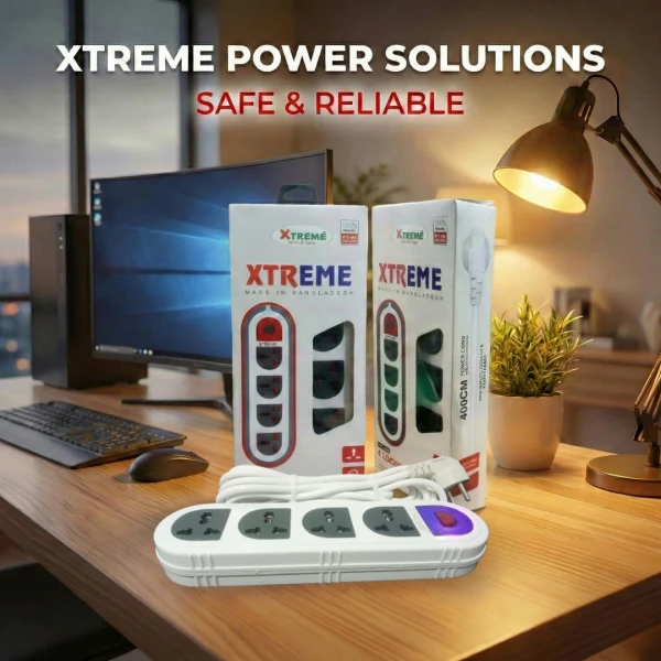 Xtreme 4 Socket Extension Cord 400cm – Power Strip with Surge Protection, Universal Plug, High-Quality Copper Wire – Best Multi Plug Extension Board for Home & Office in Bangladesh