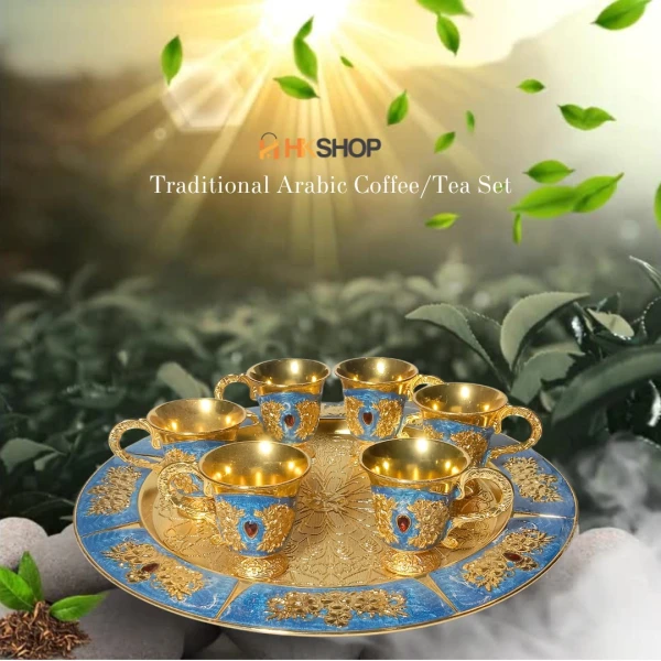 Luxury Arabic Coffee and Tea Set - 7-Piece Royal Blue & Gold Arabic Serving Set for Home and Gifting | কফি এবং চা সেট