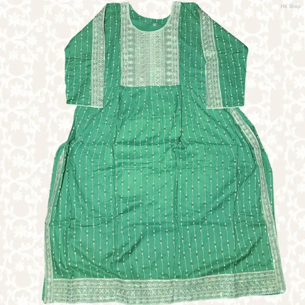 Women's Cotton Readymade 3-Piece Set – Elegant Green Embroidered Design