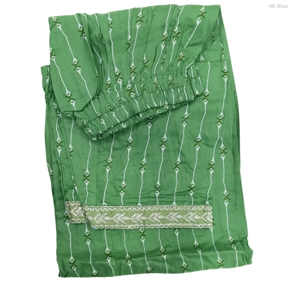Women's Cotton Readymade 3-Piece Set – Elegant Green Embroidered Design