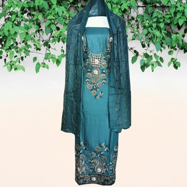 Mukta Pathor(মুক্তা পাথর)Embroidered 3-Piece Dress – Elegant & Traditional