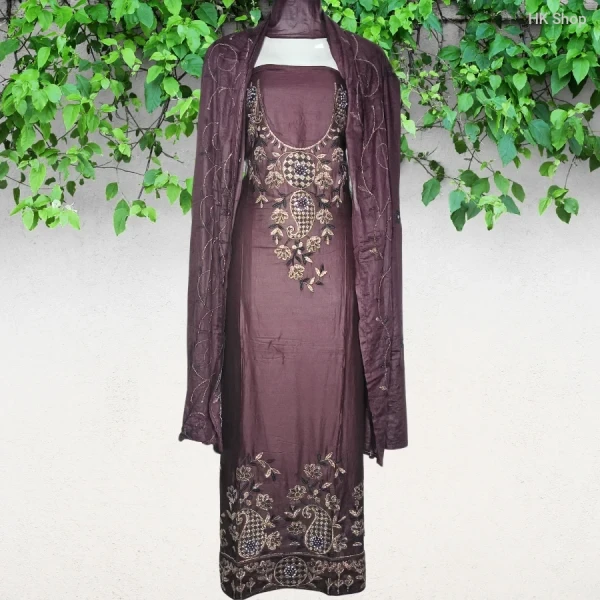 Mukta Pathor(মুক্তা পাথর)Embroidered 3-Piece Dress – Elegant & Traditional