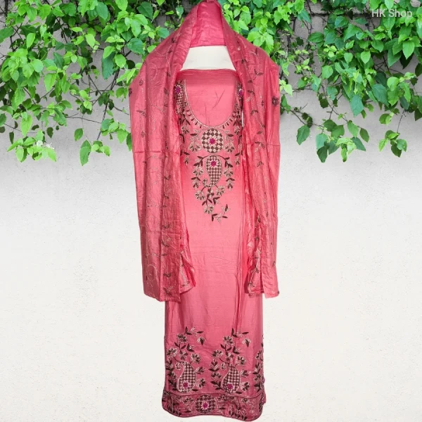 Mukta Pathor(মুক্তা পাথর)Embroidered 3-Piece Dress – Elegant & Traditional