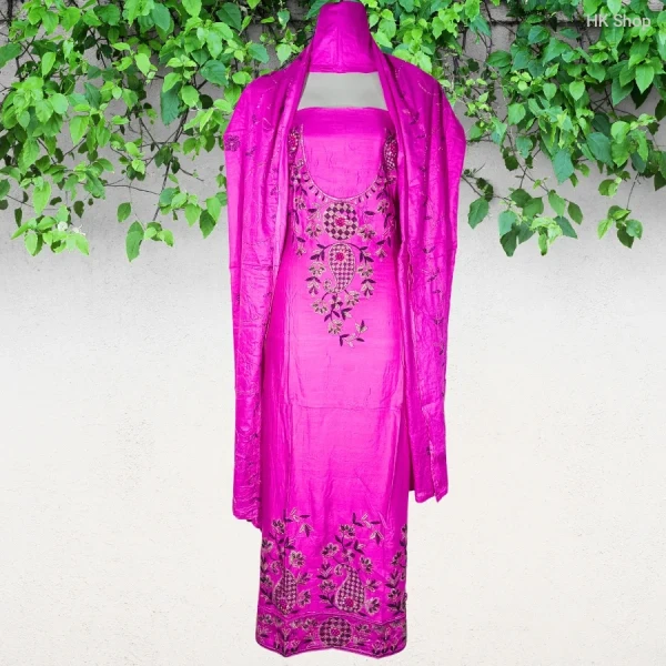 Mukta Pathor(মুক্তা পাথর)Embroidered 3-Piece Dress – Elegant & Traditional