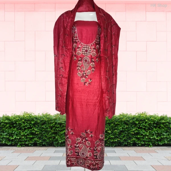 Mukta Pathor(মুক্তা পাথর)Embroidered 3-Piece Dress – Elegant & Traditional