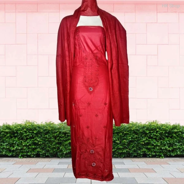 Elegant Embroidered 3-Piece Dress for Ladies