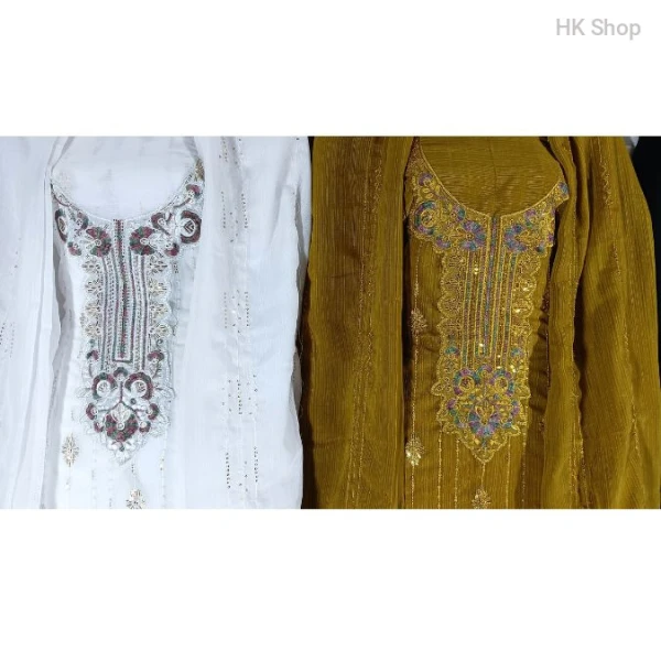 Elegant Unstitched 3-Piece Dress for Women – Traditional Embroidered Suit