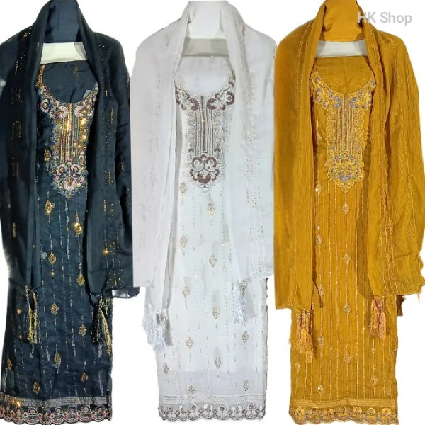 Elegant Unstitched 3-Piece Dress for Women – Traditional Embroidered Suit