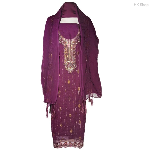 Elegant Unstitched 3-Piece Dress for Women – Traditional Embroidered Suit