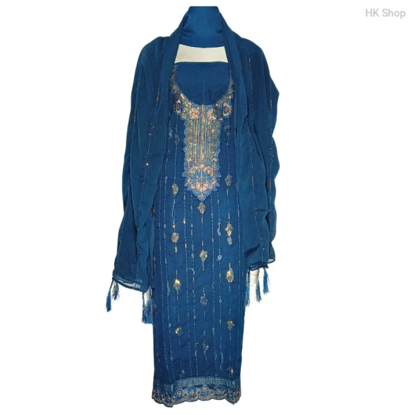 Elegant Unstitched 3-Piece Dress for Women – Traditional Embroidered Suit