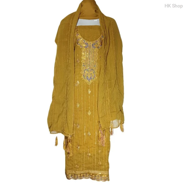Elegant Unstitched 3-Piece Dress for Women – Traditional Embroidered Suit