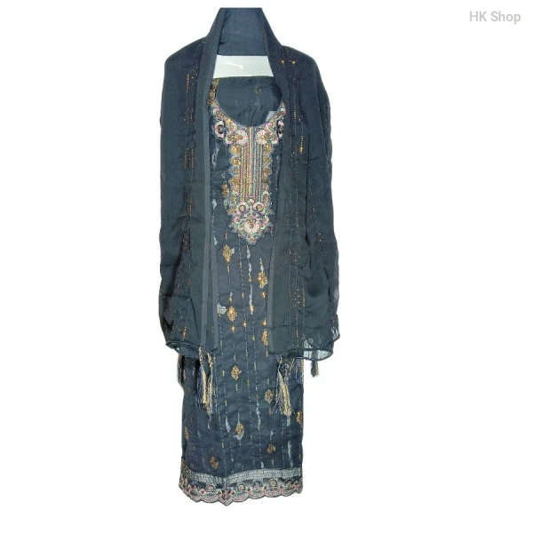 Elegant Unstitched 3-Piece Dress for Women – Traditional Embroidered Suit