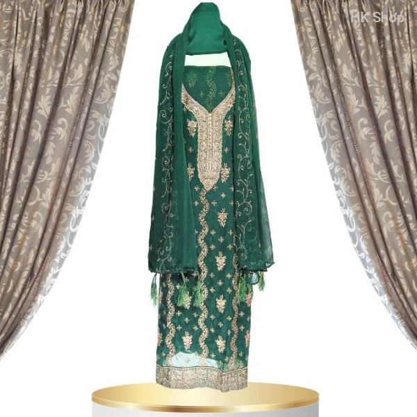 Graceful Georgette Kameez with Intricate Embroidery | Trendy Unstitched Georgette Kameez for Special Occasions | Versatile for Weddings and Gatherings | Three pieces for women