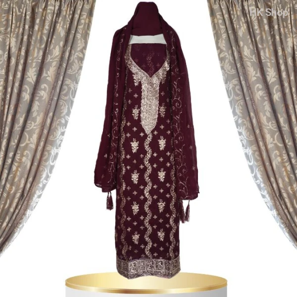 Graceful Georgette Kameez with Intricate Embroidery | Trendy Unstitched Georgette Kameez for Special Occasions | Versatile for Weddings and Gatherings | Three pieces for women