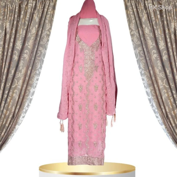 Graceful Georgette Kameez with Intricate Embroidery | Trendy Unstitched Georgette Kameez for Special Occasions | Versatile for Weddings and Gatherings | Three pieces for women